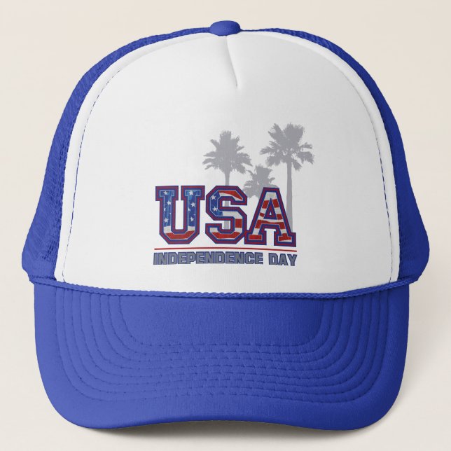 USA Palm Independence Day Trucker Hats Truckerkappe (Vorderseite)