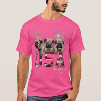 Usa Patriot Mops Welpen Hund mit Fireworks T-Shirt