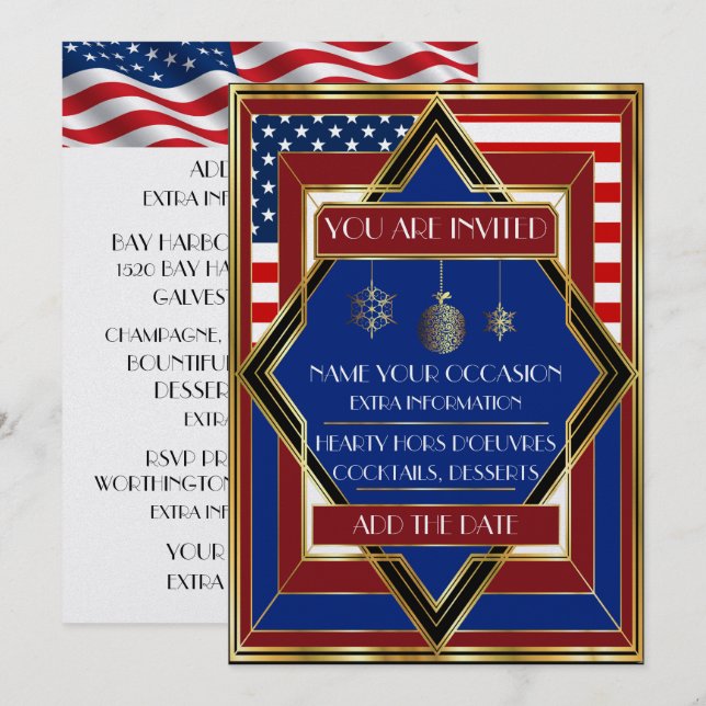USA Patriotic Deko Weihnachts-Einladung Einladung (Vorne/Hinten)