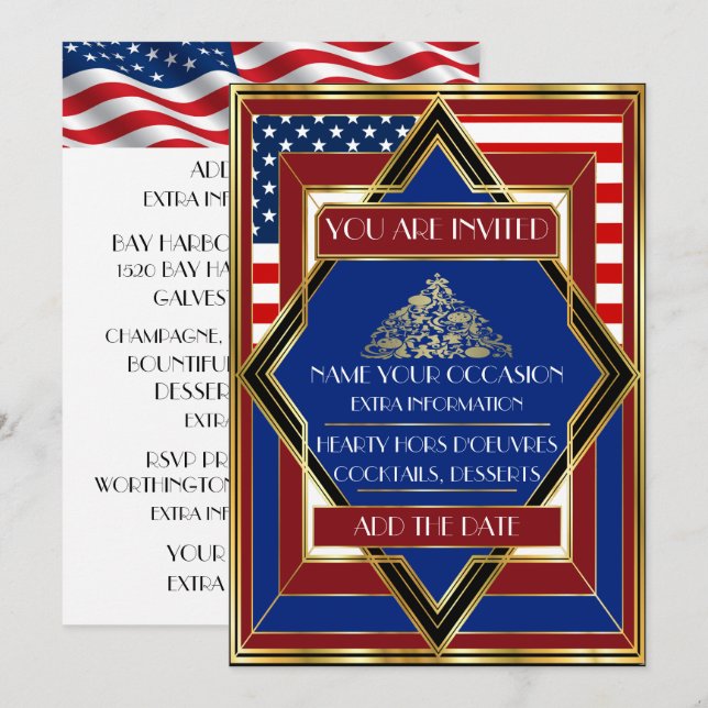 USA Patriotic Deko Weihnachts-Einladung Einladung (Vorne/Hinten)