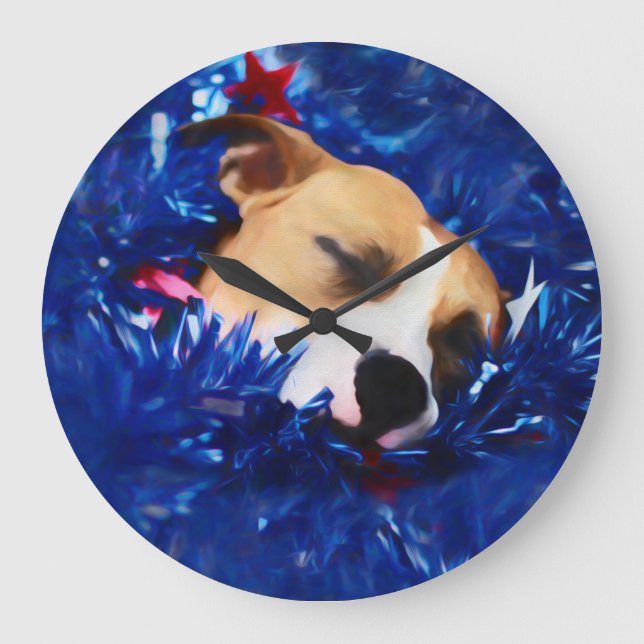 USA Patriotic Dog American Pit Bull Terrier Große Wanduhr (Vorderseite)