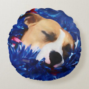 USA Patriotic Dog American Pit Bull Terrier Rundes Kissen