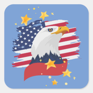 USA Patriotic Eagle Flag Stars Blue Quadratischer Aufkleber