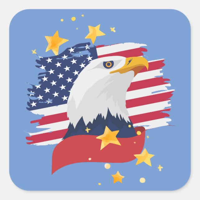 USA Patriotic Eagle Flag Stars Blue Quadratischer Aufkleber (Vorderseite)
