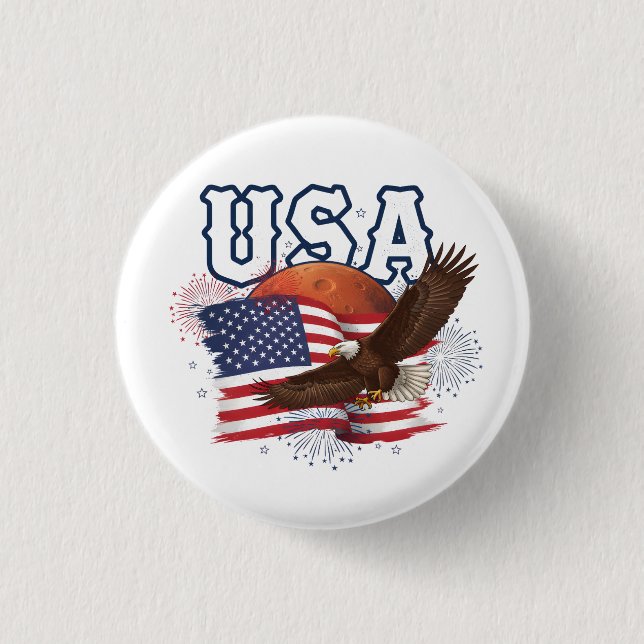 USA Patriotic Eagle with Mars Red Planet Design Button (Vorderseite)