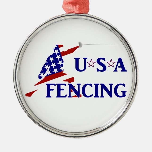 USA Patriotic Fencing En Garde Sports Silbernes Ornament (Vorne)