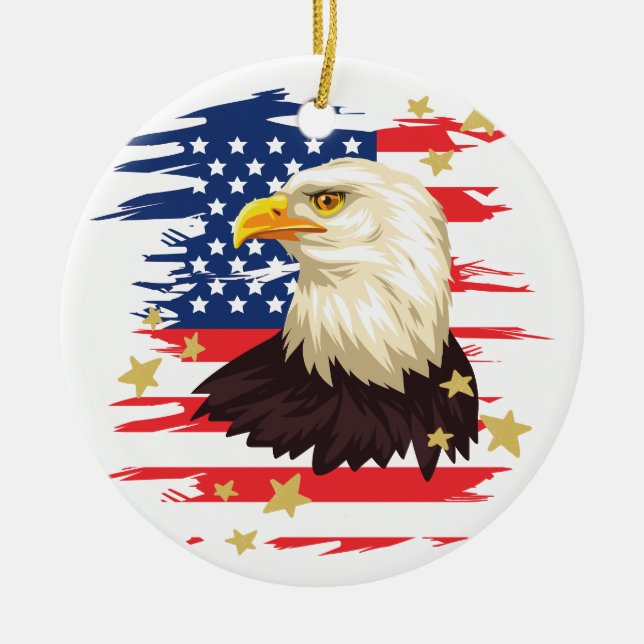 USA Patriotic Flag Eagle Stars Keramik Ornament (Vorne)