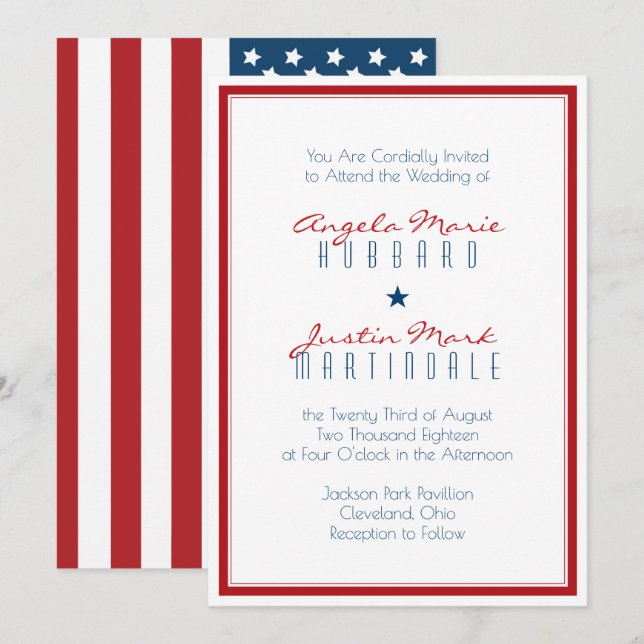 USA Patriotic Flag Wedding 2 Einladung (Vorne/Hinten)