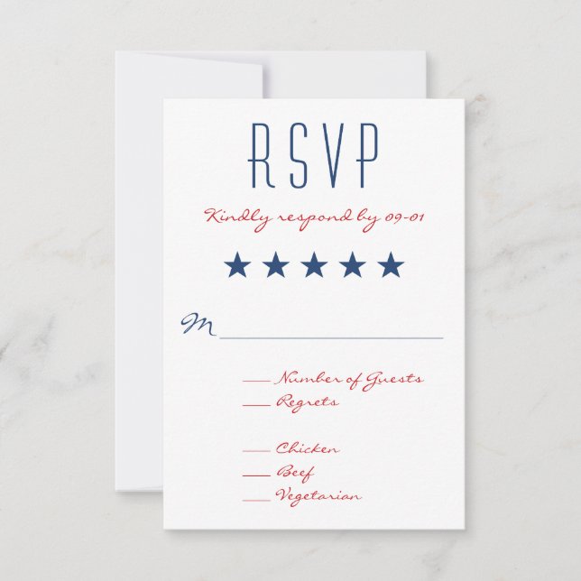 USA Patriotic Flag Wedding RSVP 2 Karte (Vorderseite)