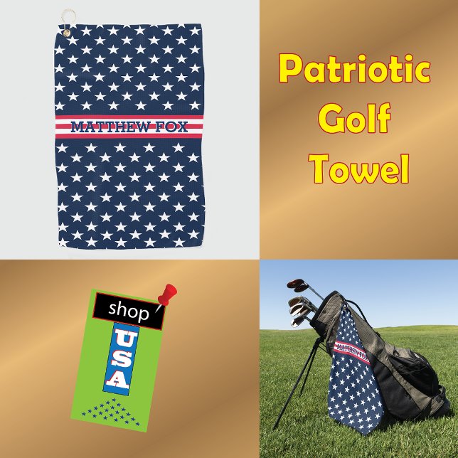 USA Patriotic Golfer ⭐ Stars & Stripes Monogramm Golfhandtuch (Von Creator hochgeladen)