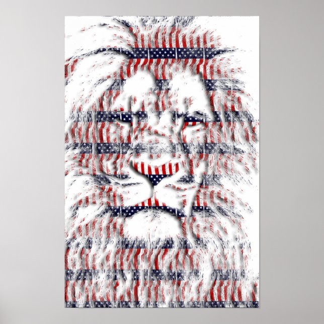 USA Patriotic leo Lion stars Streifen Abstrakt Art Poster (Vorne)