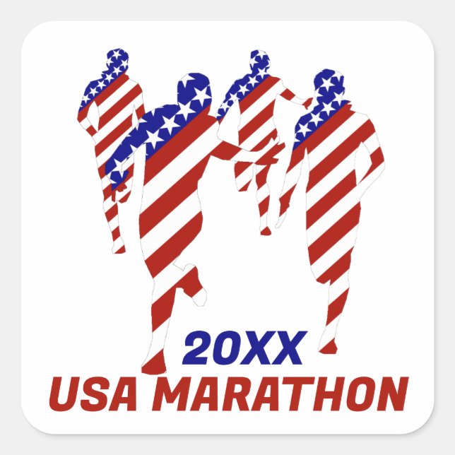 USA Patriotic MARATHON / RELAY RUN Quadratischer Aufkleber (Vorderseite)