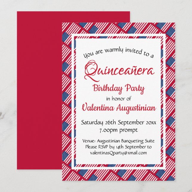USA Patriotic Quinceañera Geburtstag Personalisier Einladung (Vorne/Hinten)