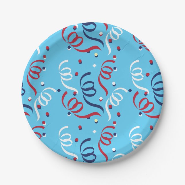 USA Patriotic Red, White & Blue Confetti Pappteller (Vorderseite)