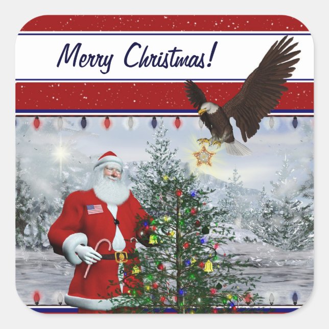 USA Patriotic Santa Merry Weihnachtsgeschenke Stic Quadratischer Aufkleber (Vorderseite)
