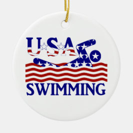 USA Patriotic Swimming Sports Keramik Ornament