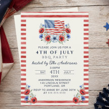 USA Patriotische Aquarell-Blumen zum 4. Juli BBQ