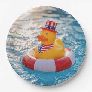 USA Patriotische gelbe Gummiente im Pool Pappteller