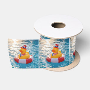 USA Patriotische gelbe Gummiente im Pool Satinband