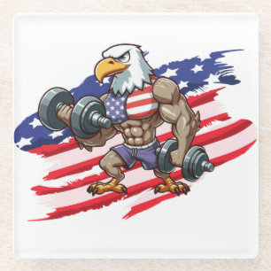 USA/patriotisches Gewichtheben Weißkopfseeadler Glasuntersetzer