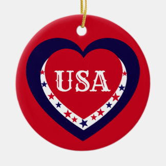 USA Patriotisches Rot Weiß Blau Herz Weihnachten Keramik Ornament