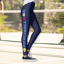 USA Pickleball Leggings Yellow Ball Rouge Blanc Bl