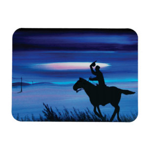USA Pony Express 🐎 Cowboy Rider Painting Magnet