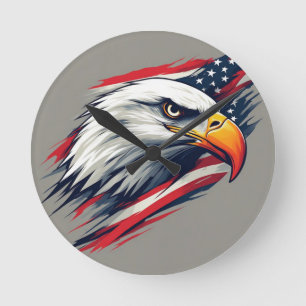 USA Pride Geschenk – Weißkopfseeadler mit amerikan Runde Wanduhr