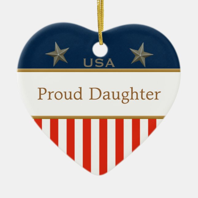USA Proud Daughter Patriotic Heart Frame Keramikornament (Vorne)