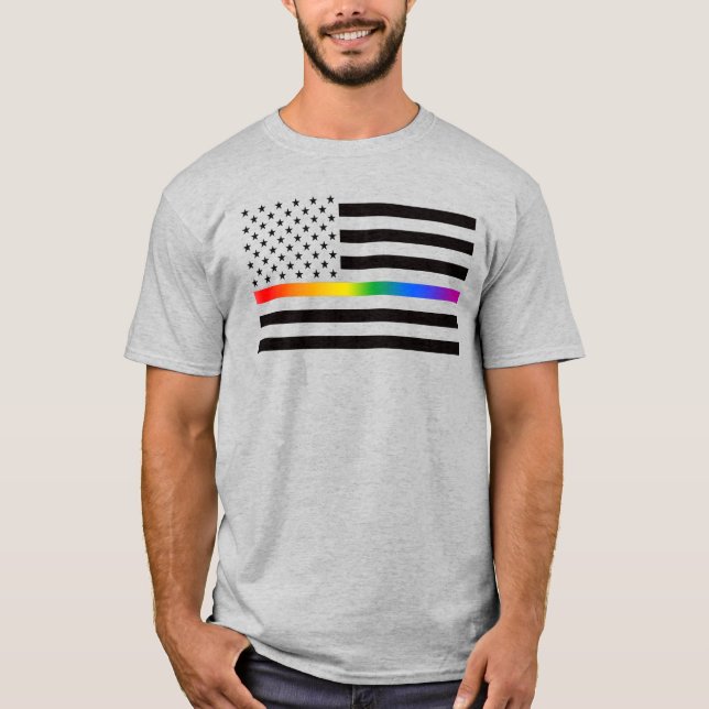 USA Rainbow Pride Thin Line T-Shirt (Vorderseite)