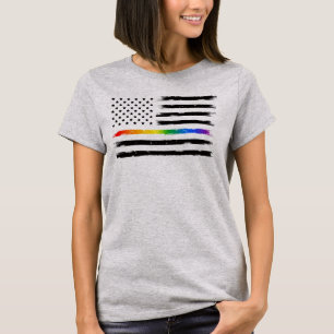 USA Rainbow Pride Thin Line Vintag T-Shirt