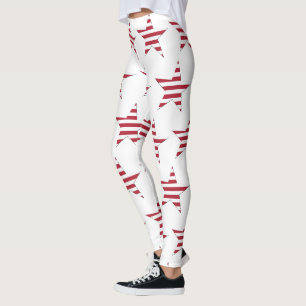 USA Red Strip Stars Pattern Patriotic Leggings