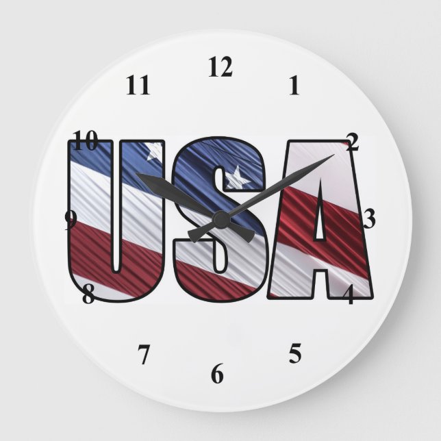 USA - Red White and Blue American Patriotic Flag Große Wanduhr (Vorderseite)