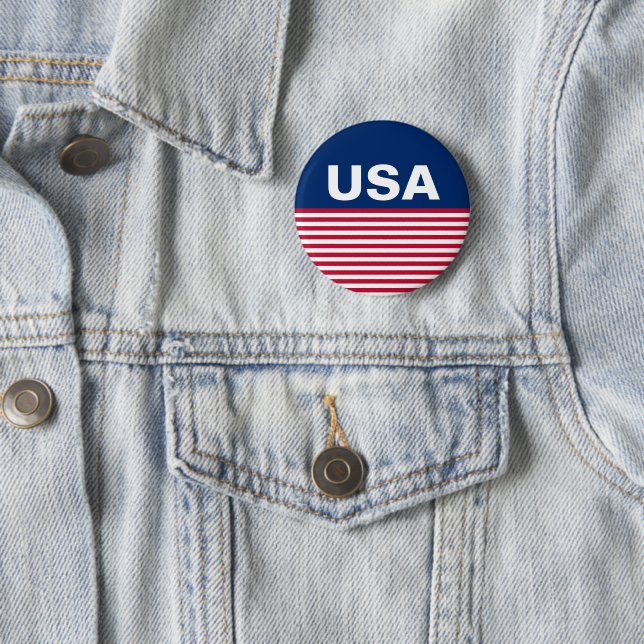 USA Red White and Blue Text Stripes Patriotic Button (Beispiel)