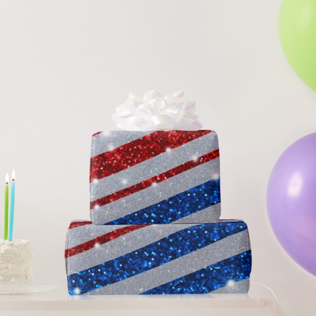 USA Red White Blue Glitzern Flag Unabhängigkeitsta Geschenkpapier (Partygeschenke)