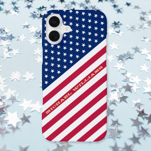 USA Rot Blau Weiß Sterne Streifen Flagge Monogramm iPhone 16 Plus Hülle