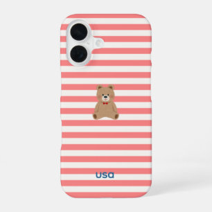 USA Rot gestreifter Teddybär Telefonhülle iPhone 16 Hülle