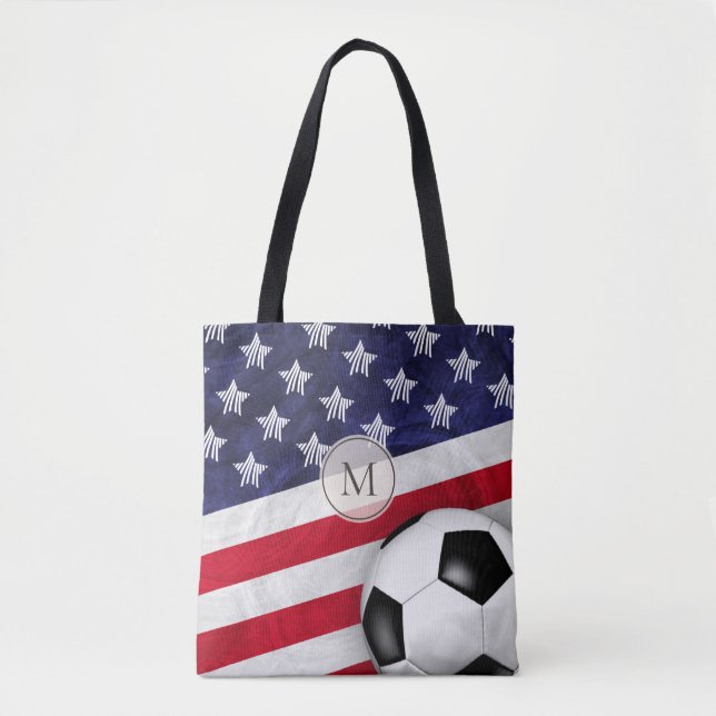 USA - Rot-Weiß-Blaue-Fahne mit Fußball Tasche (Vorderseite)