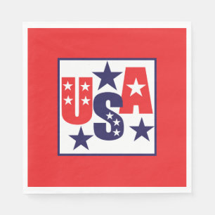 USA Rot, Weiß und Blau mit Sternen Serviette