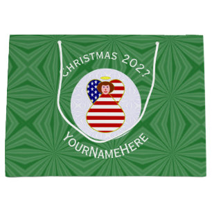 USA Roter Haar Engel Weihnachtsflagge Personalisie Große Geschenktüte