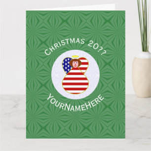 USA Roter Haar Engel Weihnachtsflagge Personalisie Karte