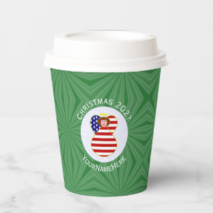 USA Rothaariger Engel Weihnachtsflagge Personalisi Pappbecher