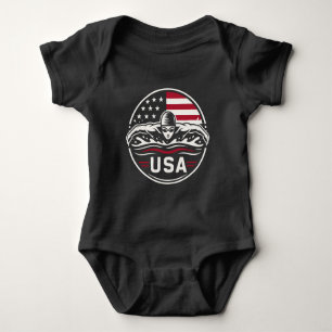 USA-Schwimmer-Amerikanische-Flagge-Patriotisches-S Baby Strampler
