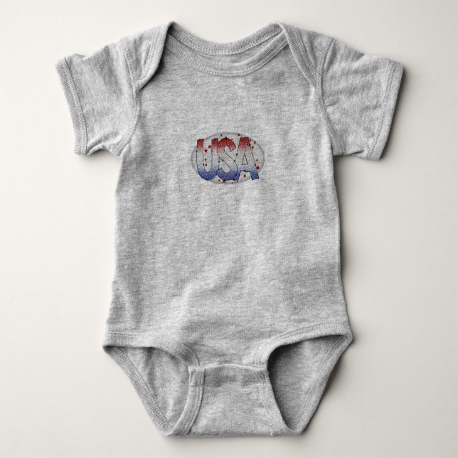 USA Shimmer und Stars Word Art Baby Strampler (Vorderseite)
