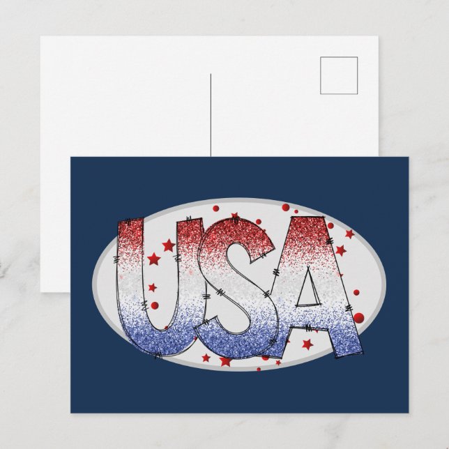 USA Shimmer und Stars Word Art Postkarte (Vorne/Hinten)