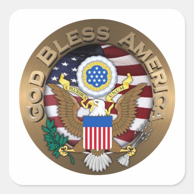 USA Siegel - Gott segne Amerika Quadratischer Aufkleber (Vorderseite)