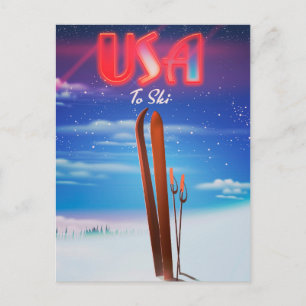 USA-Ski-Reiseplakat Postkarte