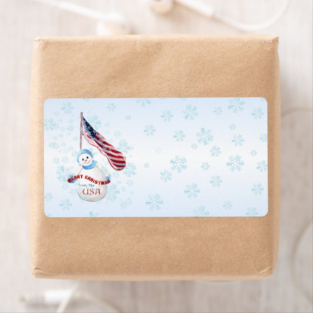 USA Snowman Christmas Livraison Étiquette (En situation)