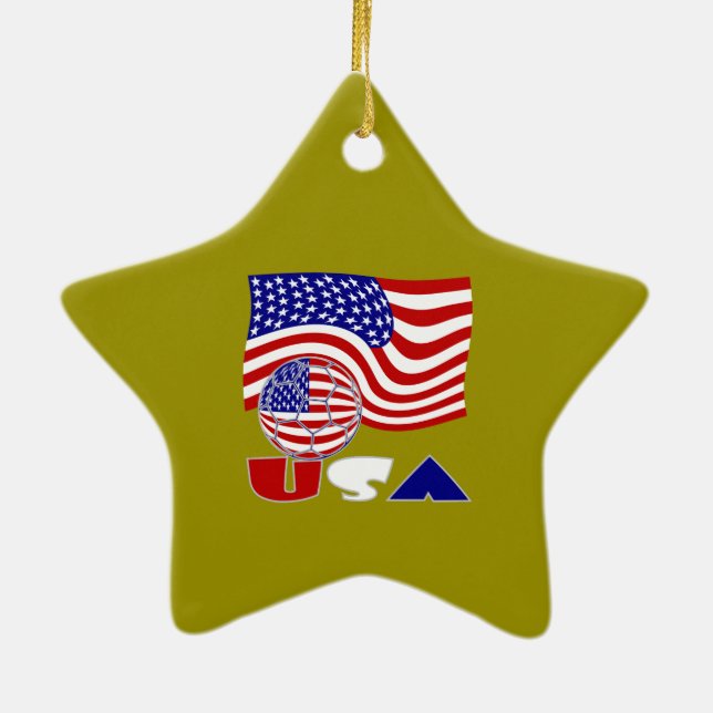 USA Soccer Ball and Flag Keramik Ornament (Hinten)