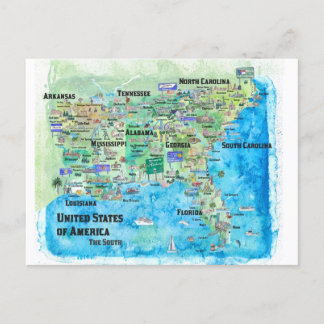 USA Southern Staaten Travel Map Florida Postkarte